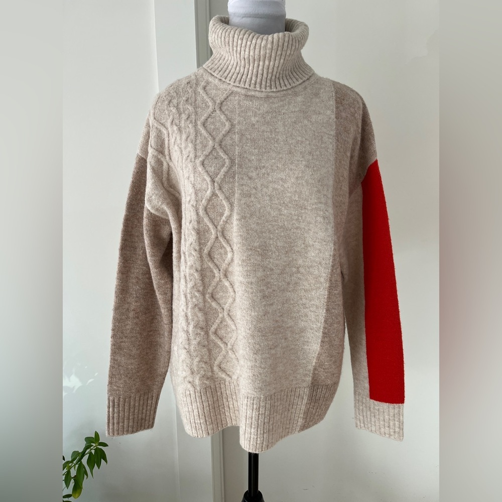 WNT COLLECTION Colourblock Turtleneck Knit Sweater Cable Knit Detail Casual Chic